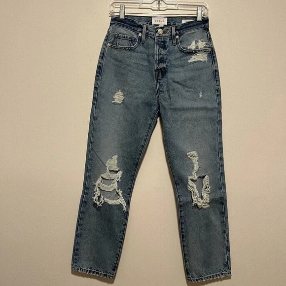 FRAME Le‎ Original Distressed Button Fly Jeans in Sunkissed Blue Size 25 - Picture 3 of 8